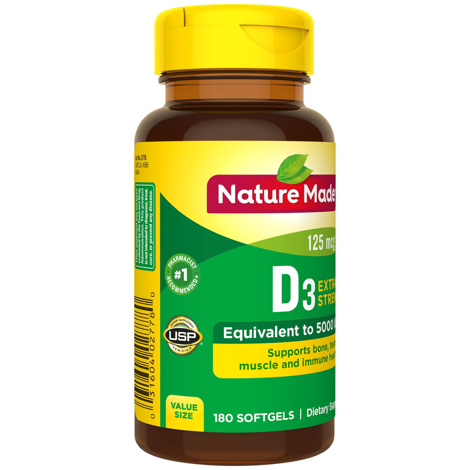 Nature Made Extra Strength Vitamin D3 5000 IU (125 mcg), Dietary