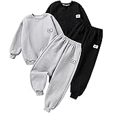 Plardeer Boys Sweatsuits 4PC Pants Set Knit Pullover Sweatshirt and Sweatpants Set Outfits For Boy 4-14Y