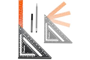 Preciva Foldable Carpenter Square Ruler, 7" (1/16" Scale) Aluminum Alloy Rafter Square Multi-Purpose Carpenter Tool Measuring