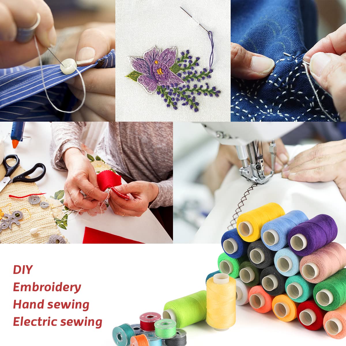 Blibly 72Pcs Bobbins Sewing Thread Kits, 500 Yards Per Polyester Thread Spools with Needle, Threader, Scissors and Ruler, Prewound Bobbin with Case for Hand and Sewing Machine,36 Colors