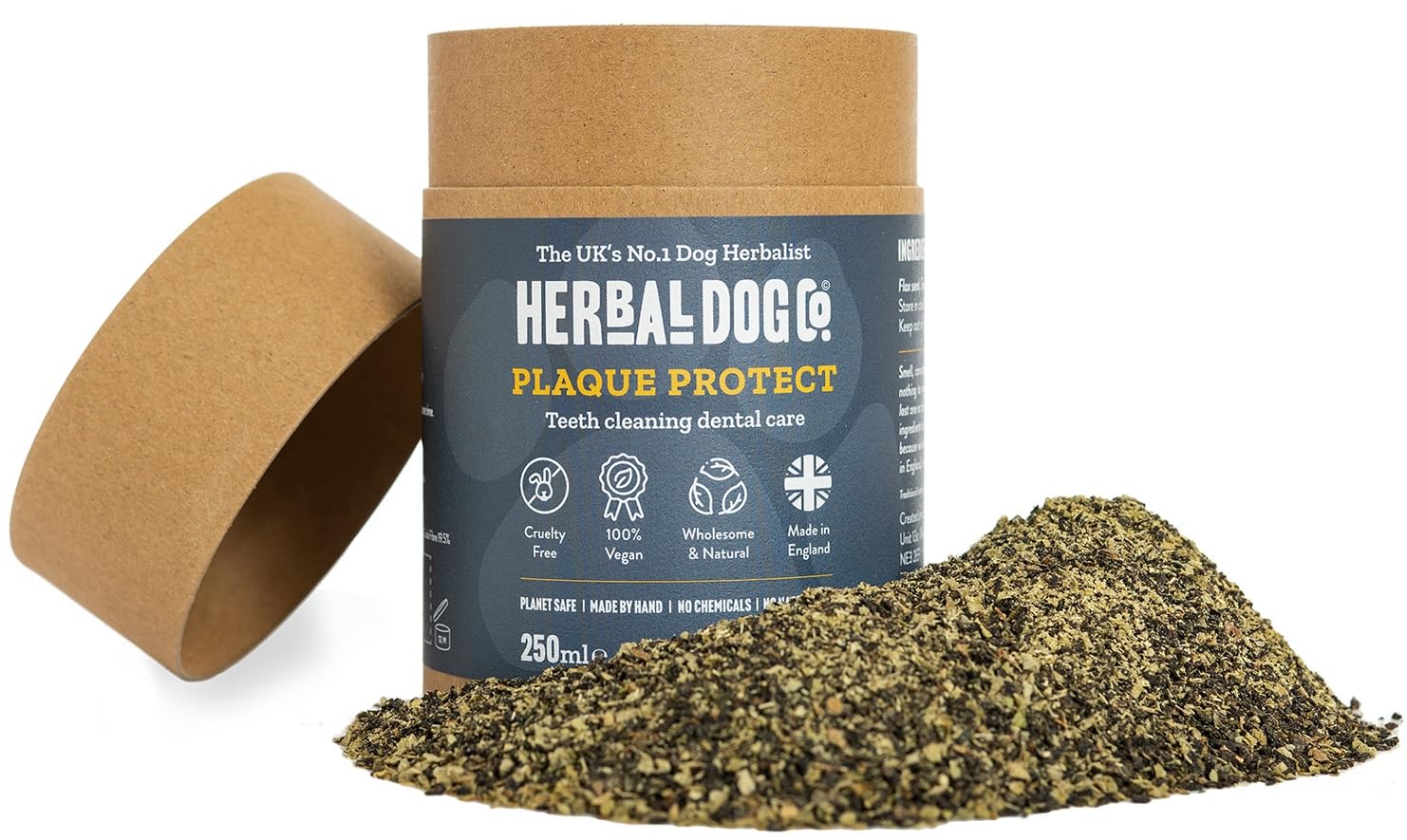 Herbal Dog Co Teeth Cleaning & Dog Breath Freshener Powder, 250ml - No Brushing Needed - Natural Dog Teeth Cleaning Product for Dogs & Puppies - Vegan, Made in UK