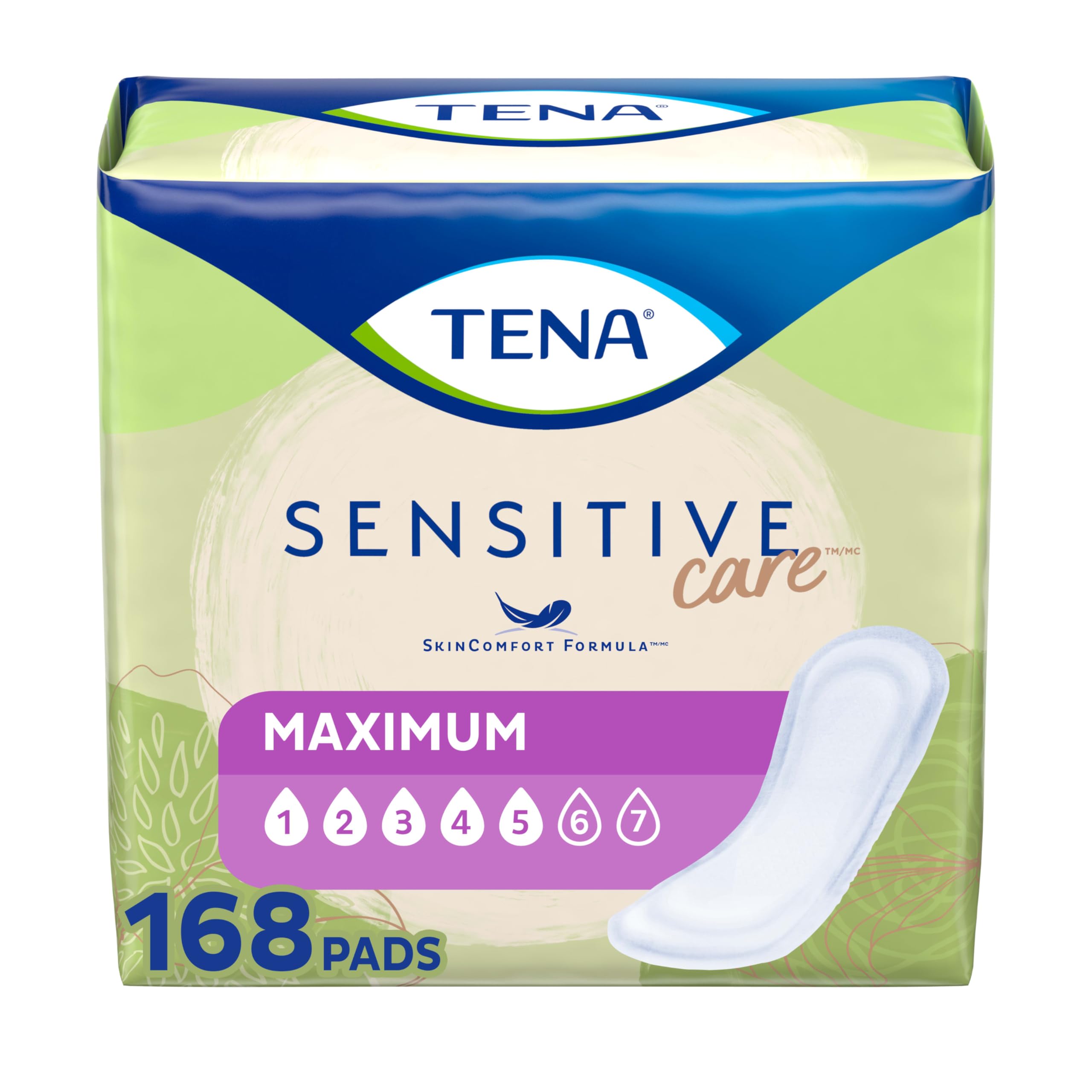 Photo 1 of TENA Sensitive Maximum Bladder Control Pads, Incontinence, Heavy Absorbency, 56 Count, 3 Packs, 168 Total