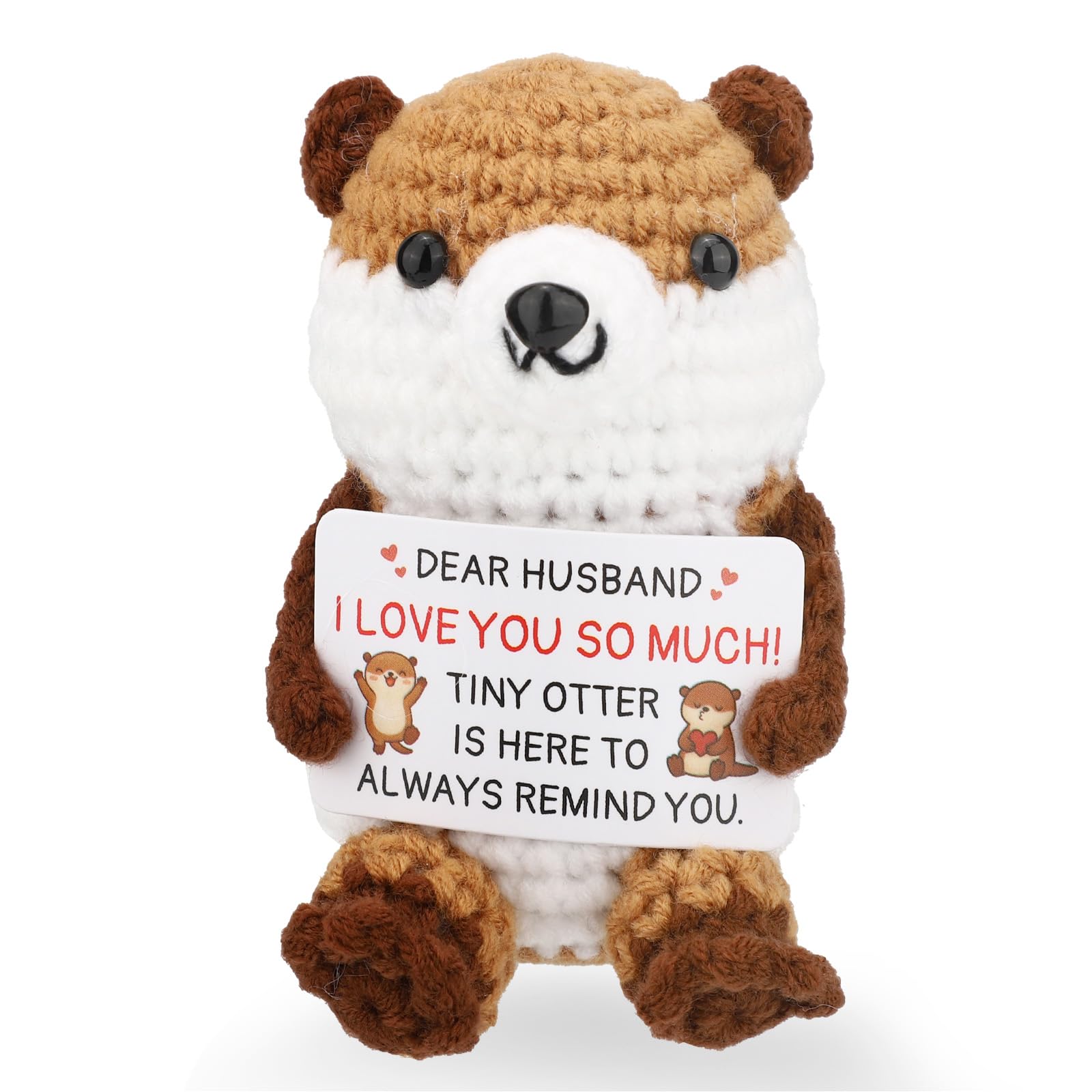 TOYMIS Positive Otter, Cute Handmade Crochet Otter with Encouragement Card Emotional Plush Positive Support Animal Toy Knitted Doll Incentive Gift & Decor (Husband)