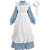 CR ROLECOS Colonial Prairie Dress for Women Long Sleeve Pioneer Costume Amish Old Fashioned Floral Dresses