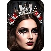 Formery Quartz Crown Silver Star Raw Crystal Headband Halloween Gothic Crow Headpiece for Women