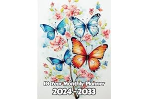 Watercolor Butterflies 10 Year Monthly Planner 2024-2033: Large 120 Month Calendar | Gift For People Who Love Wildlife, Nature Lovers | For Back To ... Work | 8.5 x 11 Inches | 241 Pages | v35
