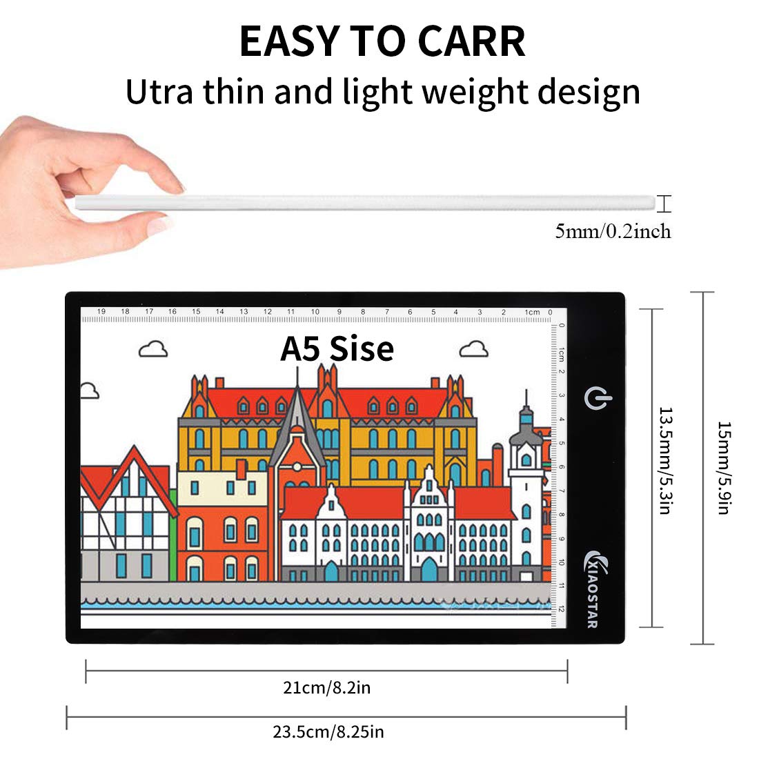 Light Box Drawing Pad A5, Tracing Board with Micro USB Cord Charge Cable and Brightness Adjustable for Artists, AnimationDrawing, Sketching, Animation, X-ray Viewing (A5) Not Rechargeable