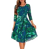 Zattcas Womens 3/4 Sleeve Floral Spring Midi Dress Clothes 2026 Crew Neck Flowy Mesh Cocktail Party Wedding Guest Dress
