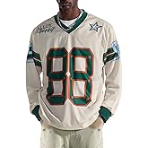 VOGSTART Men's Graphic Jersey Y2k V Neck Long Sleeve Lightweight Loose Fit Number Print T-Shirt (S-XXL)