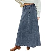loveimgs Women Casual Denim Maxi Skirt Elastic High Waist Tiered A Line Long Jean Skirt Y2k Western Patchwork 2025