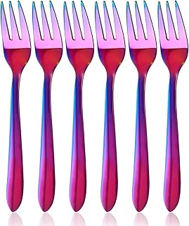 HOBO Kuchengabel 6 Stück, Regenbogen Obstgabel Dessertgabeln Teegabel, aus Edelstahl, Fein Polierte Gezacktes Hochglanz Edelstahl besteckset, Beste Geschenkwahl, für Zuhause, Küche, Restaurant, Party