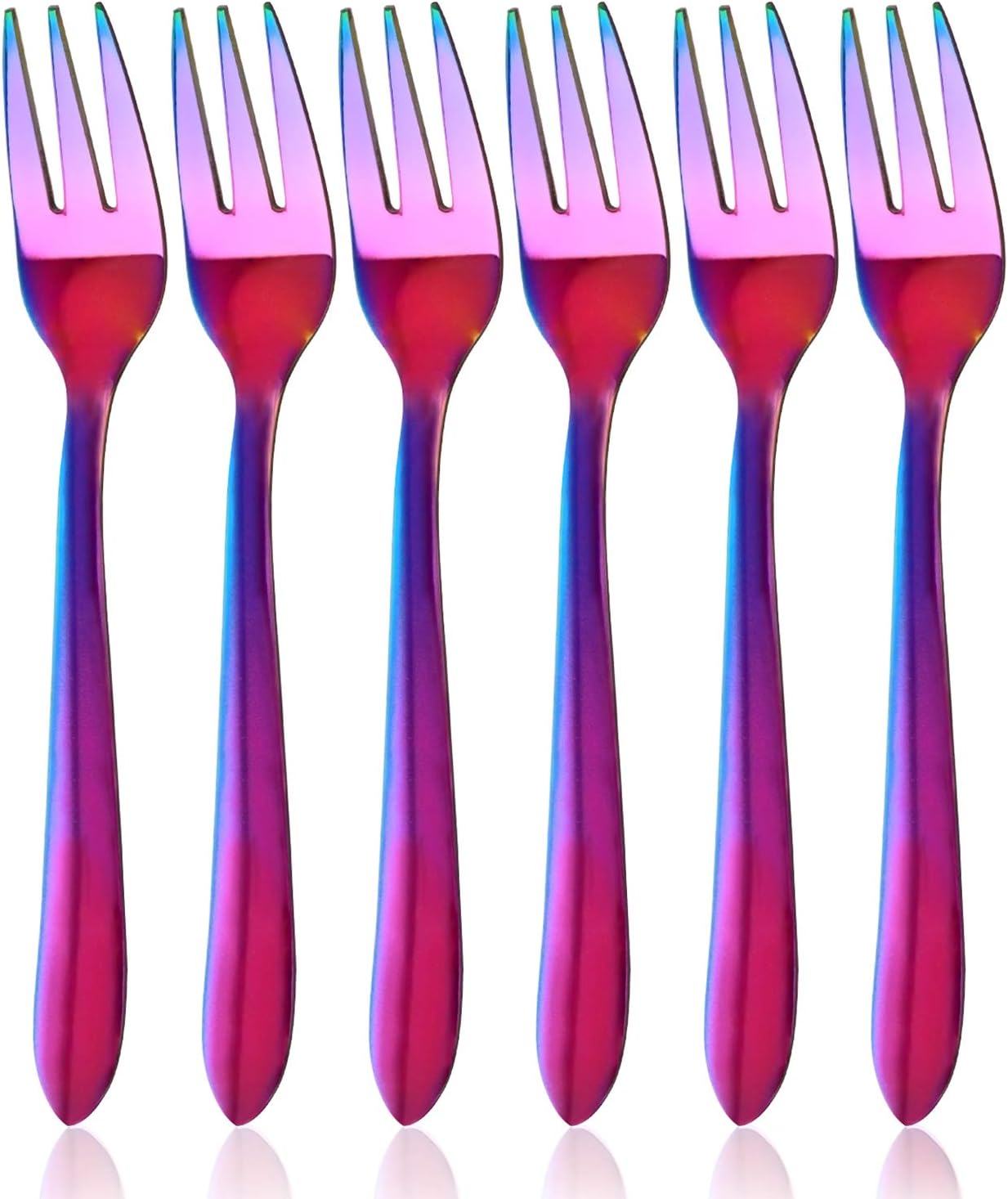 HOBO Kuchengabel 6 Stück, Regenbogen Obstgabel Dessertgabeln Teegabel, aus Edelstahl, Fein Polierte Gezacktes Hochglanz Edelstahl besteckset, Beste Geschenkwahl, für Zuhause, Küche, Restaurant, Party