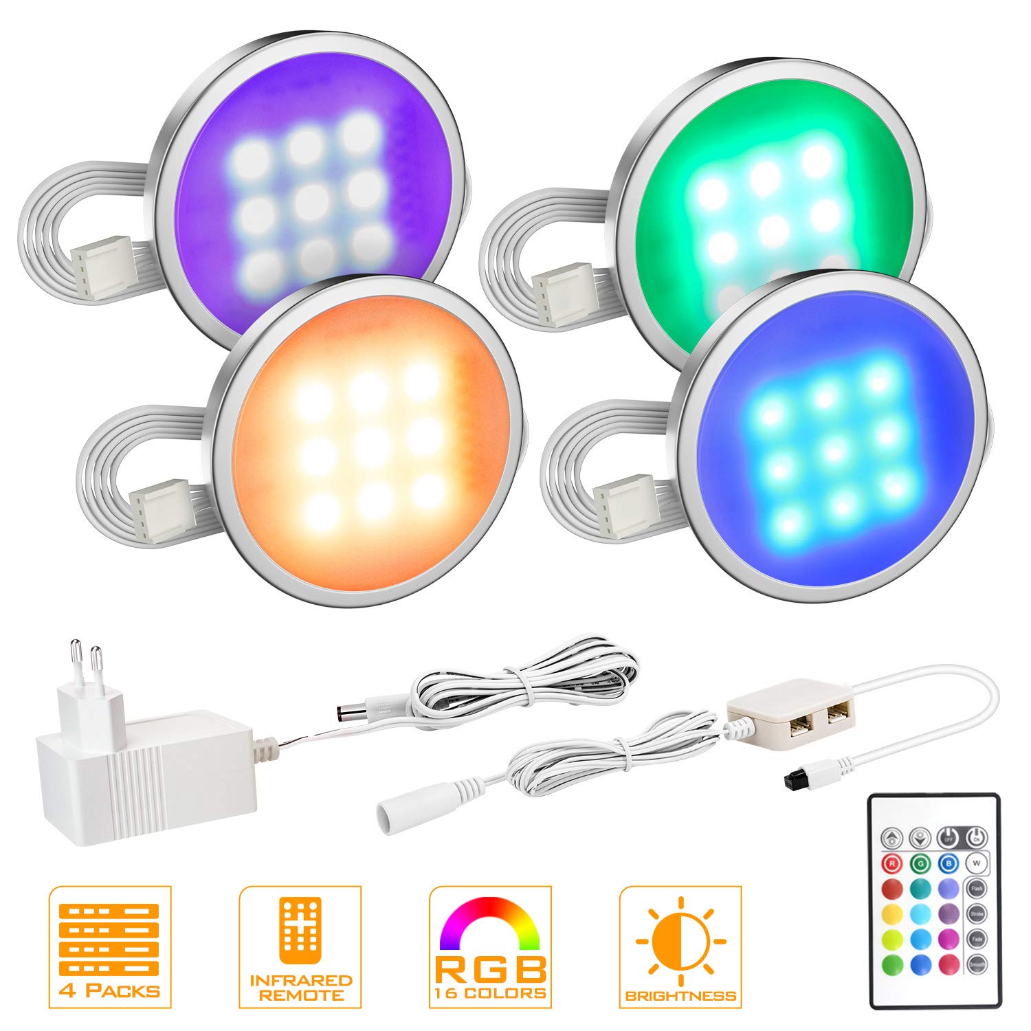 4er LED Unterbauleuchte RGB Vitrine Regalbeleuchtung Schrank Küche