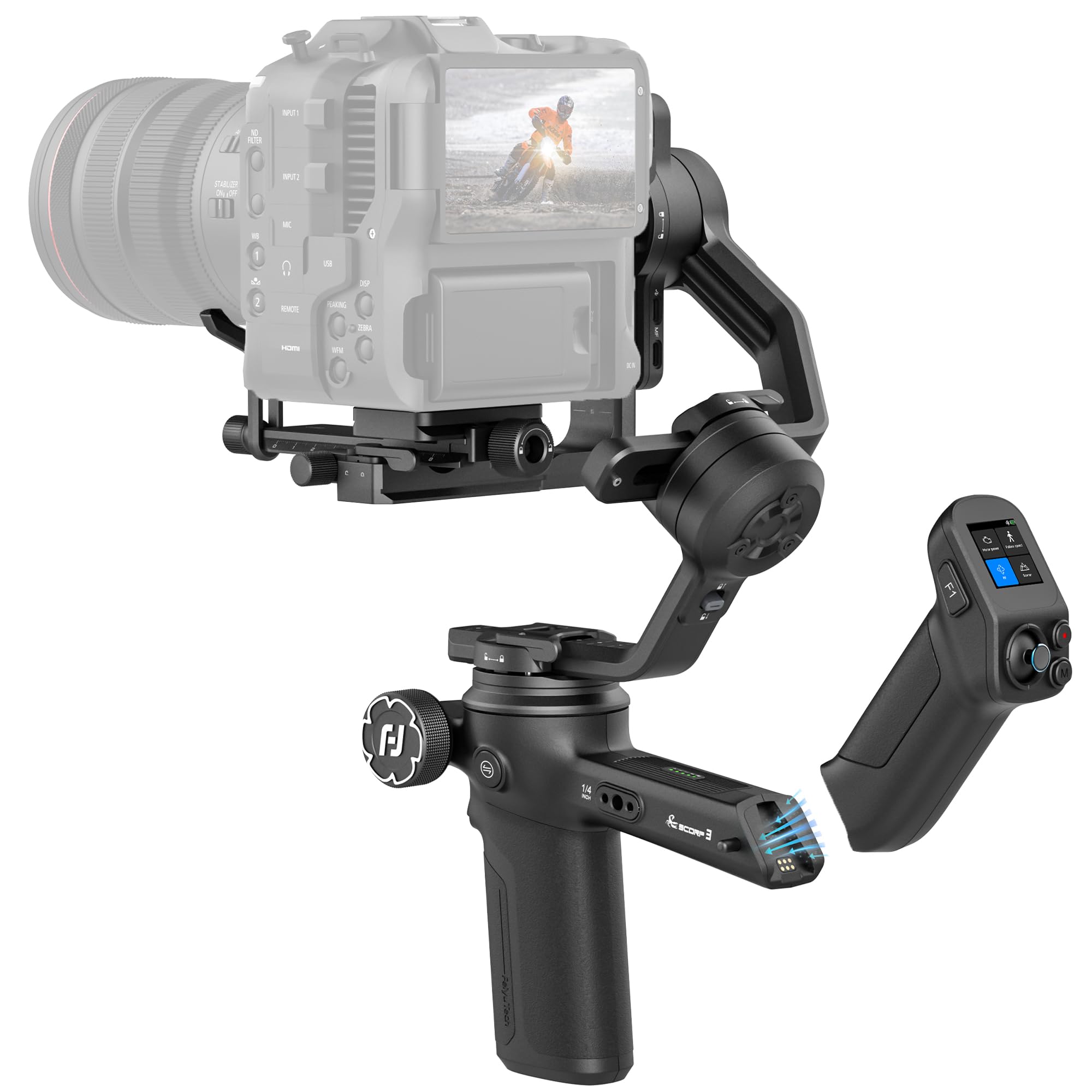 [Offiziell] FeiyuTech SCORP 3 DSLR Gimbal – 3,5 kg Traglast, 3-Achsen Kamera Stabilisator mit AI-Tracking, vertikale Aufnahme, 14 h Laufzeit, Remote-Griff, für Sony/Canon/Nikon