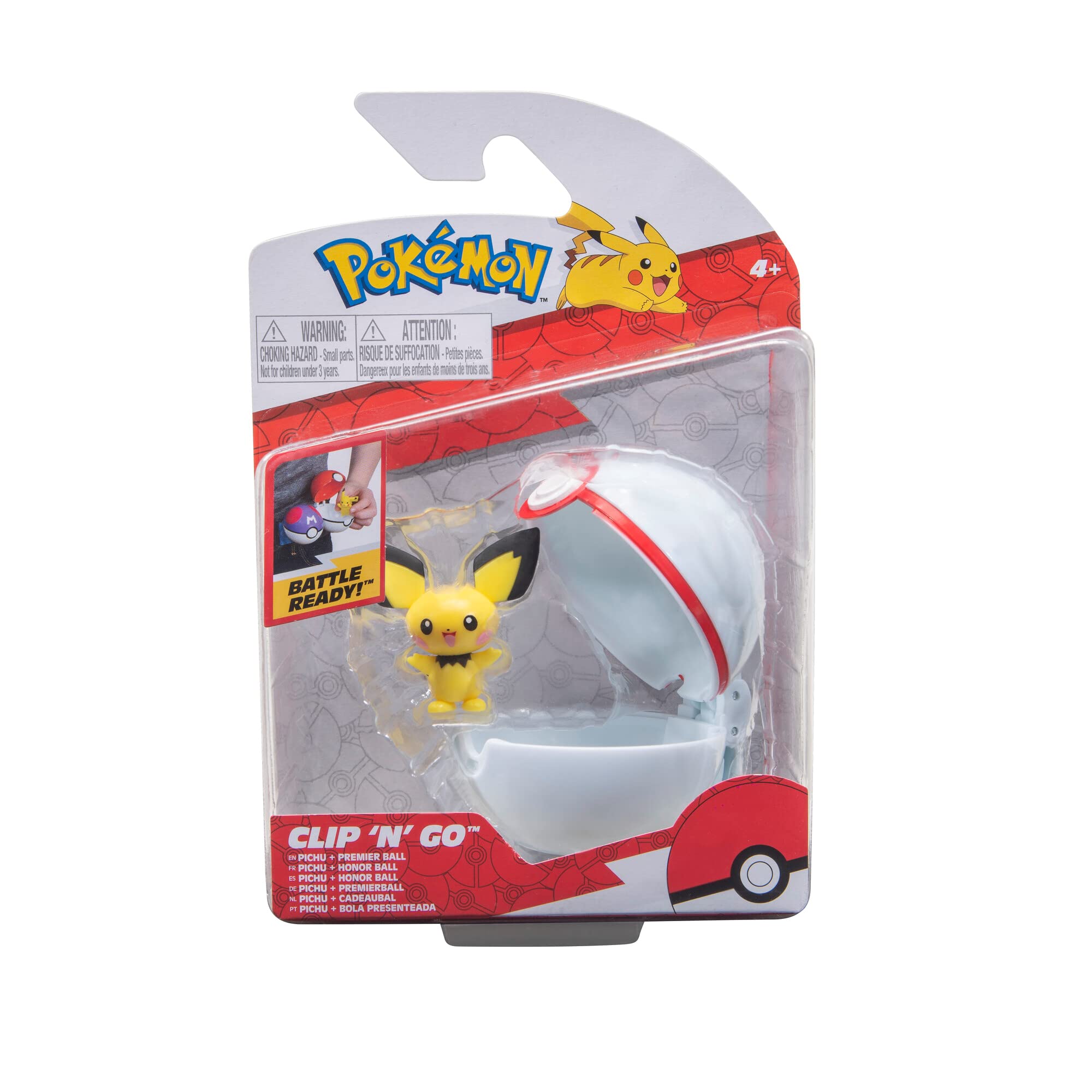 Pokémon PKW2659 - Clip'n'Go Pokéball - Pichu & Premier Ball, Official Pokéball with Detailed 5 cm Figure