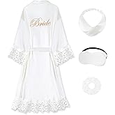 EPLAZA Bride Robe for Wedding Day Lace Trim Long Bridal Kimono Robes with Embroidery Bachelorette Party Getting Ready Outfits