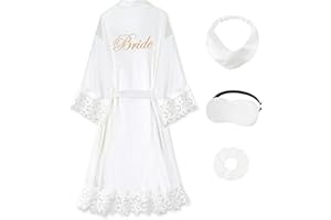 EPLAZA Bride Robe for Wedding Day Lace Trim Long Bridal Kimono Robes with Embroidery Bachelorette Party Getting Ready Outfits