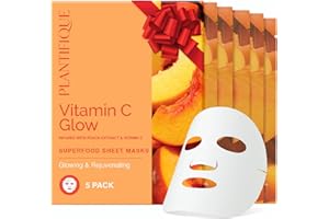 PLANTIFIQUE Korean Face Mask, 5-Pack with Peach Extract, Vitamin C, Hyaluronic Acid - Hydrating & Rejuvenating Sheet Masks - 