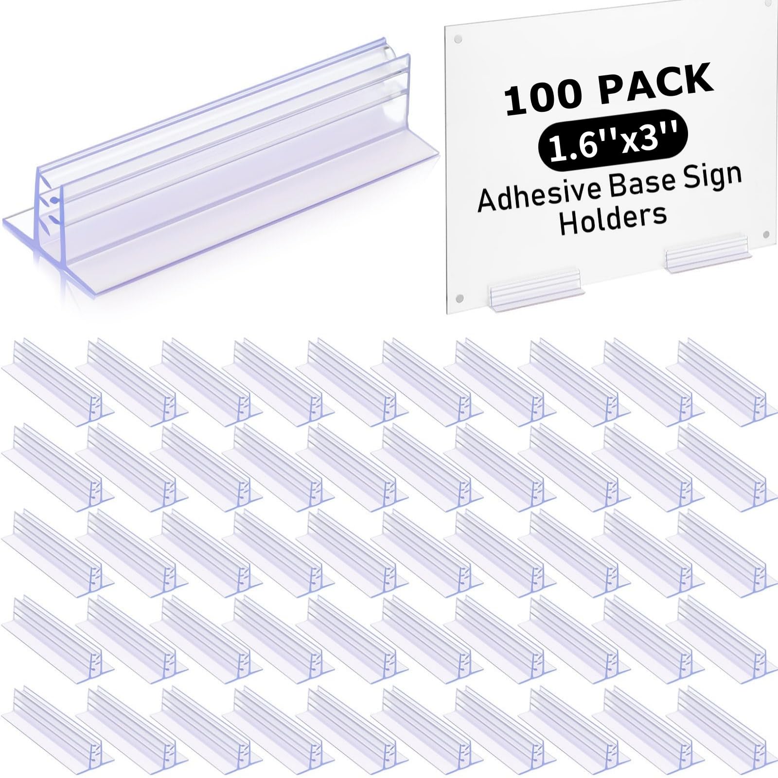 Photo 1 of Fulmoon 100 Pcs Sign Holder, Adhesive Base Sign Holders Multiple Uses for Counters, Warehouses, Base Holders with Strong Adhesive (1.6 * 3in)