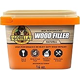 Gorilla All Purpose Wood Filler, Natural Finish, 16 oz Tub, 1-Pack | Water Resistant, Paintable, Stainable &amp; Sandable, Anchors Nails &amp; Screws, Indoor &amp; Outdoor Use, Acrylic Formula
