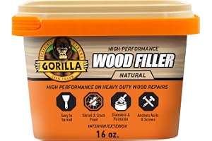 Gorilla All Purpose Wood Filler, Natural Finish, 16 Ounce Tub (Pack of 1) - Water Resistant for Indoor or Outdoor Projects and Repairs