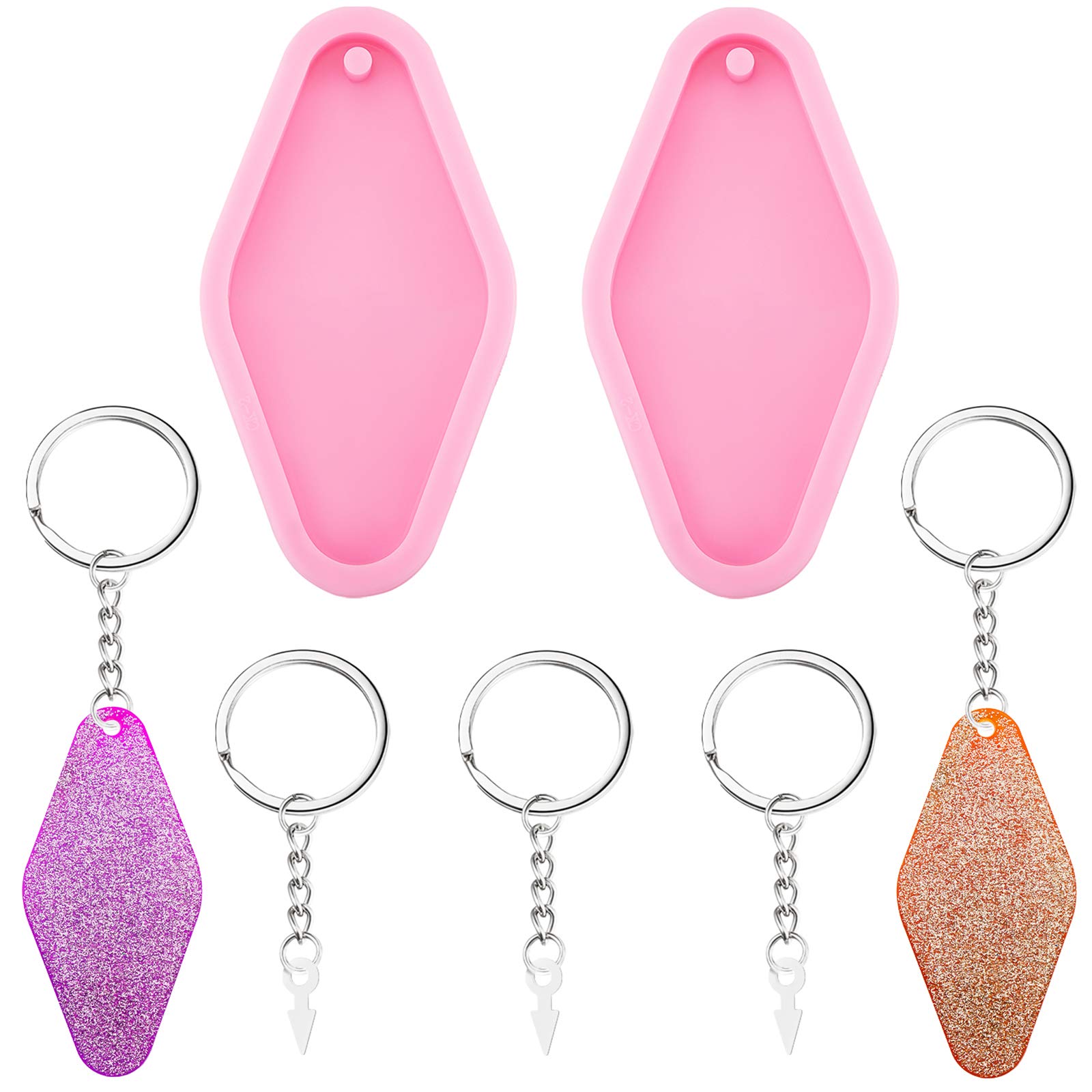 Photo 1 of 2 Pieces Diamond Silicone Keychain Mold Silicone Baking Fondant Molds Keychain Pendant Clay Mold and 5 Pieces Key Rings for DIY Keychain Decoration, Homemade Chocolate Dessert