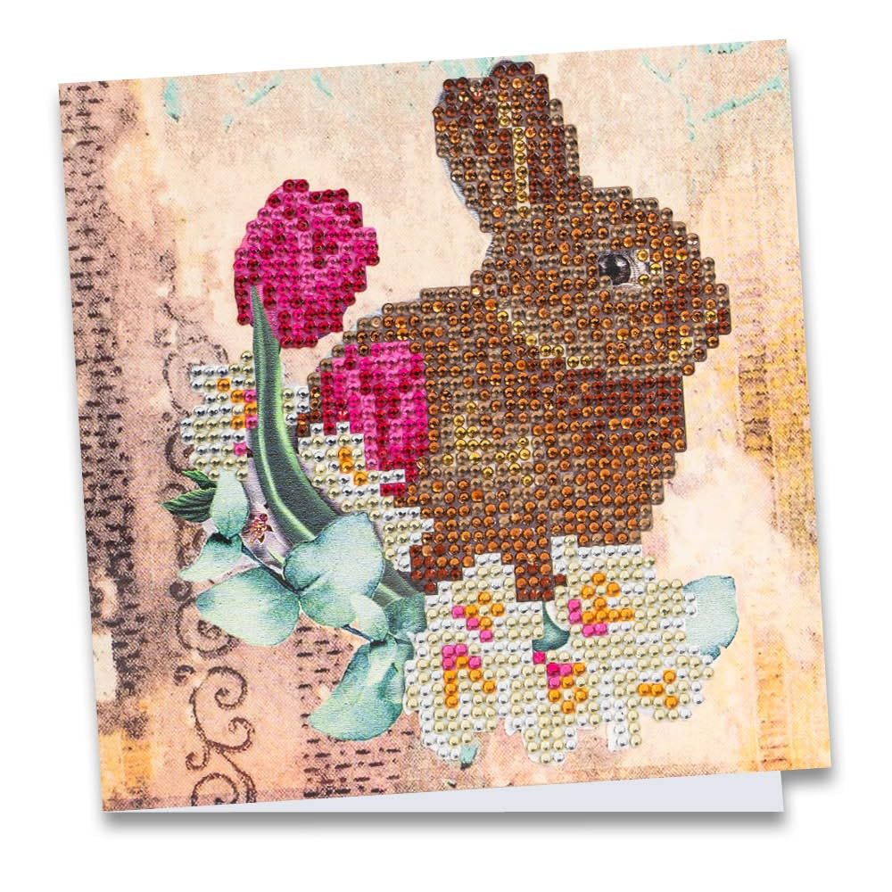 Ideen mit Herz, Diamond Painting Greeting Card, Rhinestone Edition, 16 x 16 cm, 370 g/m², Including Rhinestones, Envelope & Tools (Hare & Flowers 02)