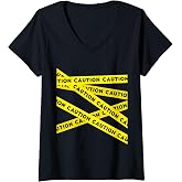 Womens CAUTION!! Graphic Caution Tape Warning V-Neck T-Shirt