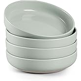 HaWare Pasta Bowls Set of 4, 33oz Large Salad Bowls for Home Kitchen, Ceramic Serving Plates for Soup, Cereal, Wide and Shallow Dinner Bowl, Microwave & Dishwasher Safe, Asparagus Green