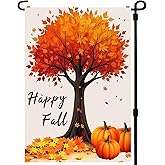 Fall Garden Flags 12x18 Inch -Double Sided Small Autumn Tree Pumpkin Holiday Yard Flags UV protection Fade Resistant for Holiday Decoration Outdoor