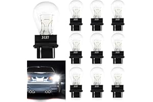 Eratus 10 PCS 3157 Halogen Bulb, 12V 21/5W BAY15D High and Low Foot Double Filament Brake Light, Quartz Glass Waterproof High Brightness Plug and Play Indicator Light, for Most Cars (White)