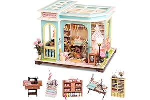 LOVELYHOME DIY Miniature House Kit,Tiny House Tailor Shop with Furniture & LED,DIY Dollhouse Miniature Kit for Adults Teen,Mini House Building kit,3D Wooden Craft Mini Model Kit,Birthday Gifts Home Decor