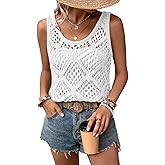Imily Bela Womens Summer Crochet Tank Tops Knit Sleeveless Scoop Neck Sweater Vest Boho Hollow Out Cover Ups