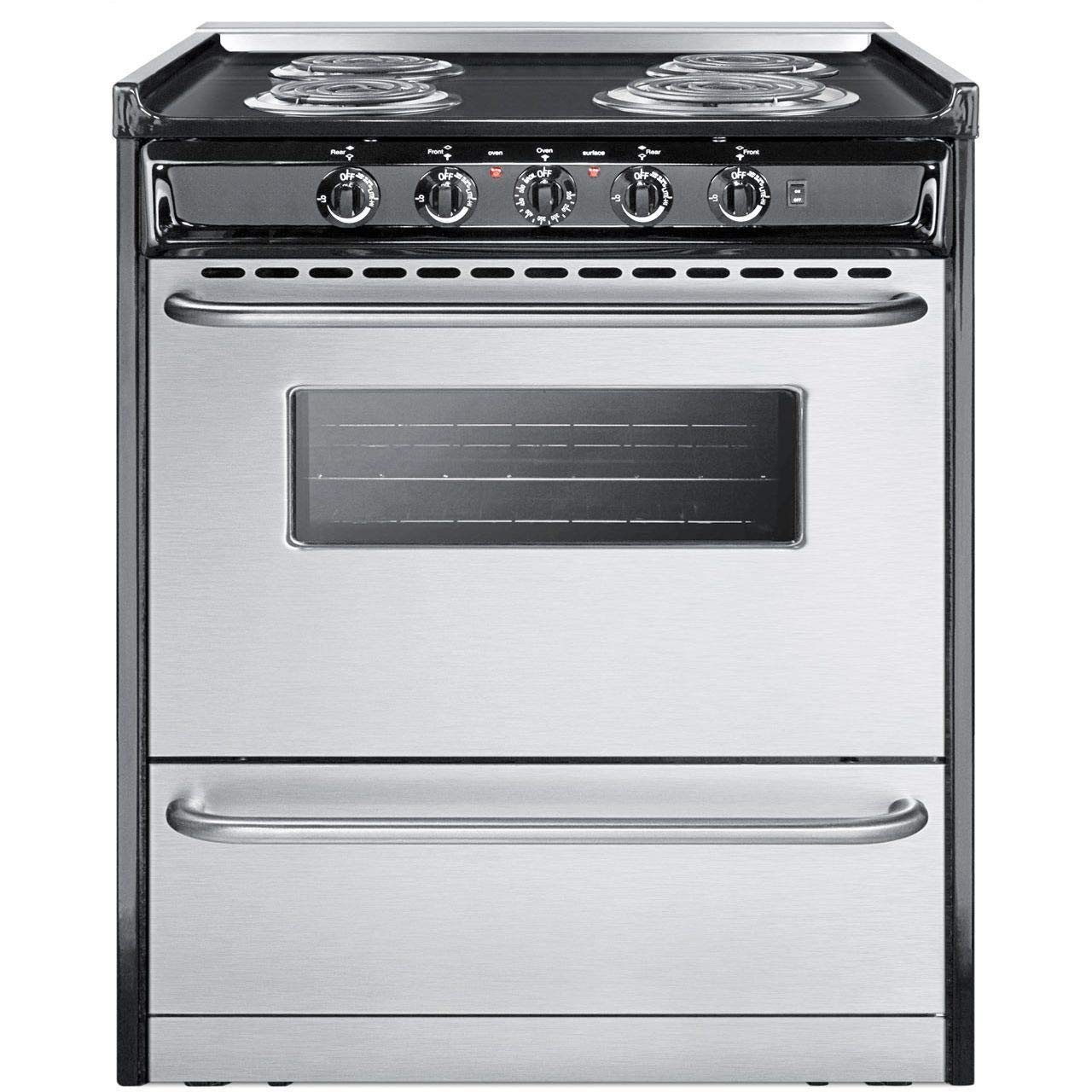 Summit 30” Electric Range, 220V Electric Coil Burners, 3.7 cu.ft. Oven, ADA Complaint, Stainless Steel- TEM210BRWY