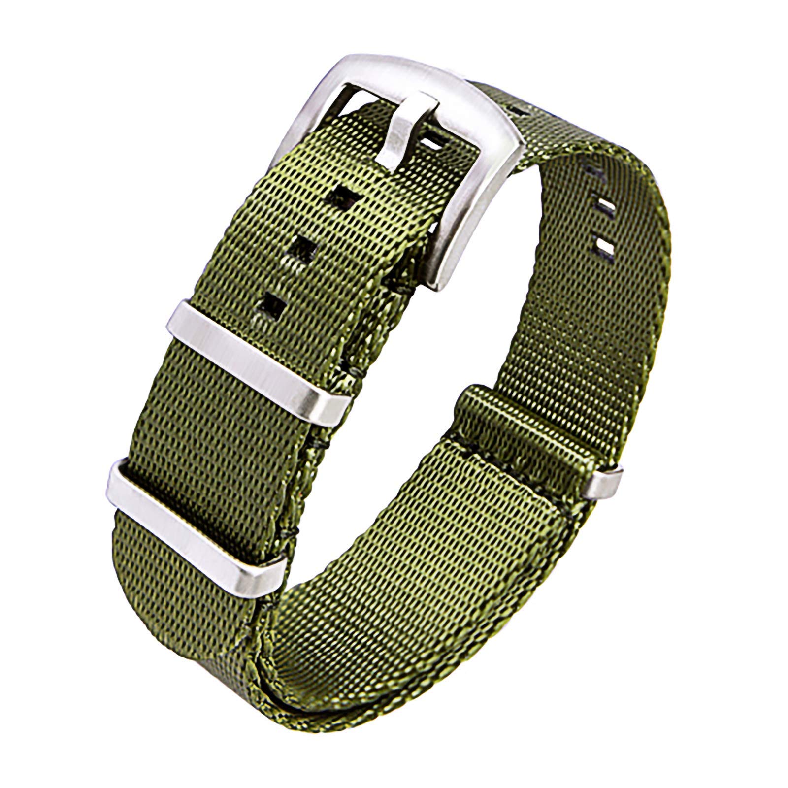 Ritche Military Ballistic Nylon Watch Band with Heavy Duty Buckle 18mm 20mm 22mm Premium Nylon Watch Strap for Men and Women, Army Green/Silver, 18mm