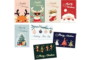 WENHUI 24 Pack Christmas Cards with Envelopes & Stickers, 4x6 Inch, Cute & Colorful Holiday Greeting Cards, 8 Assorted Designs with Christmas Messages – Fun Xmas Card Set for Kids, Family, Friends & Party Gifts