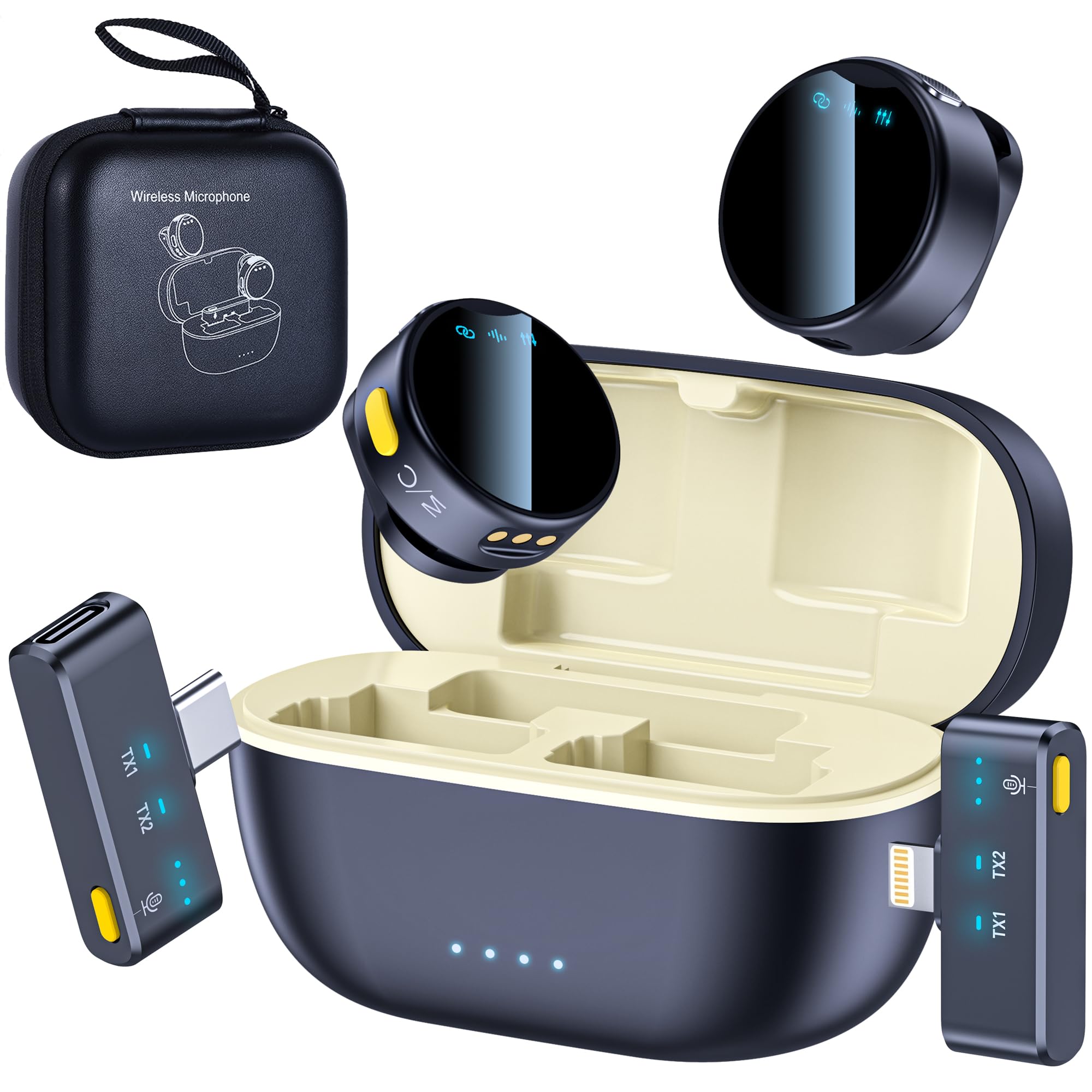 JMZOEY Wireless Lavalier Microphone for iPhone/Android/Laptop/iPad, 48KHz 24Bit, 200ft Range, Noise Cancellation, 25H Battery for Video Recording, Streaming, Podcast