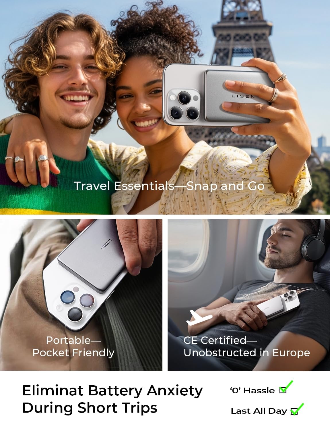 LISEN Ultra Slim MagSafe Portable Charger,5000mAh Wireless Card Slim MagSafe Battery Pack,iPhone 16 Pro Max Accessories,Magnetic Power Bank for 17 iPhone 16 Pro Max Plus Air/15/14/13/12,Gifts for Men
