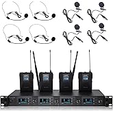 Boeska Wireless Microphone System 4 Channel UHF 4 Lavalier Lapel Headset Mics for Karaoke Church Speaking Conference Meeting Party, 4x25 Adjustable Frequency (4 Bodypack)