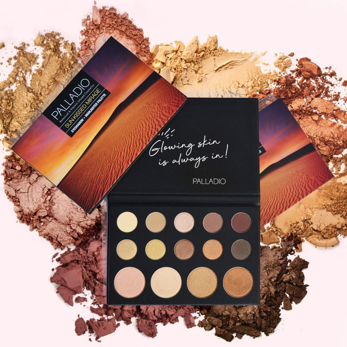 PalladioSun-Kissed Mirage Eyeshadow Highlighter Palette, Warm Flawless Look, Matte and Shimmer Finishes, 14 Curated to Ensure Rich and Highly Pigmented Colors, All Day Wear (SUN-KISSED)