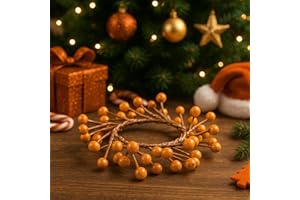 GLFLICKEROW 2 Pcs Fall Candle Rings with Artificial Orange Berries Mini Berry Twig Wreath Candle Wreath Berry Rings 4" Center Wide for Thanksgiving Fall Halloween Rustic Seasonal Decoration
