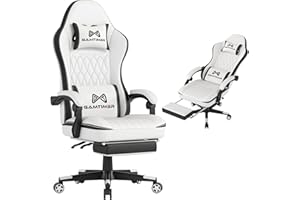 GAMTIMER Gaming Chair with Footrest, Ergonomic Computer Chair, PU Breathable Material with Headrest and Lumbar Support, Suitable for Silla Gamer and Adults (White)