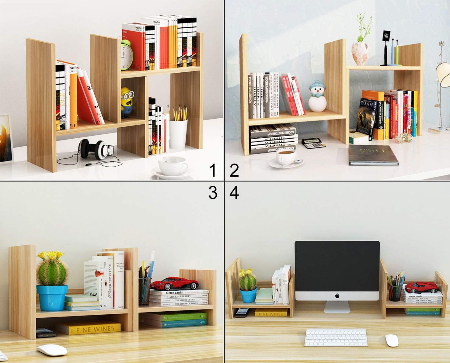 Garwarm Desktop Organizer,Office Storage Rack Adjustable Wood Display Shelf,Counter Top Bookcase,Walnut: Furniture & Decor