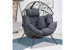 STRPRETTY BASIC Egg Chair - Outdoor Patio Egg Chair Indoor Wicker Egg Chair Basket Lounger Chair with Cushion and Stand for Living Room Patio Backyard (Dark Gray)