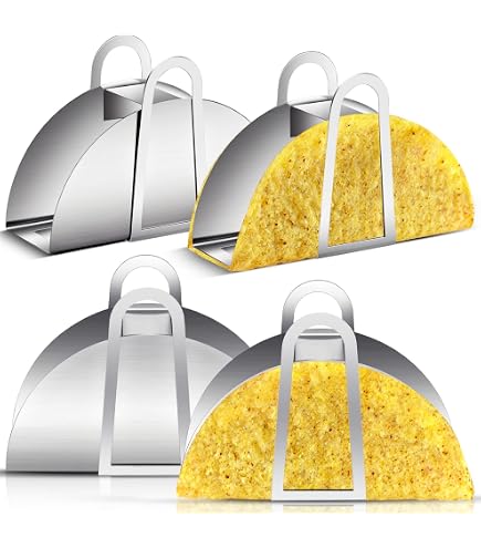 4 Racks Stainless Steel Taco Fry Basket - 6 Inch Shell Holder For Deep Fryer, Burritos & Tortillas, With Grip Handle - View #3