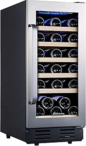 Mini Fridge, Kalamera 15" Wine Cooler Refrigerator, 30 Bottle Built-in/Freestanding Wine Fridge, Seamless Stainless Steel &amp; Double-Layer Tempered Glass Door, Temperature Memory Function for Wine