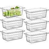 CURTA 6 Pack NSF Food Pans, 1/4 Size 4 Inch Deep, Commercial Polycarbonate Plastic Clear Freezer-Safe