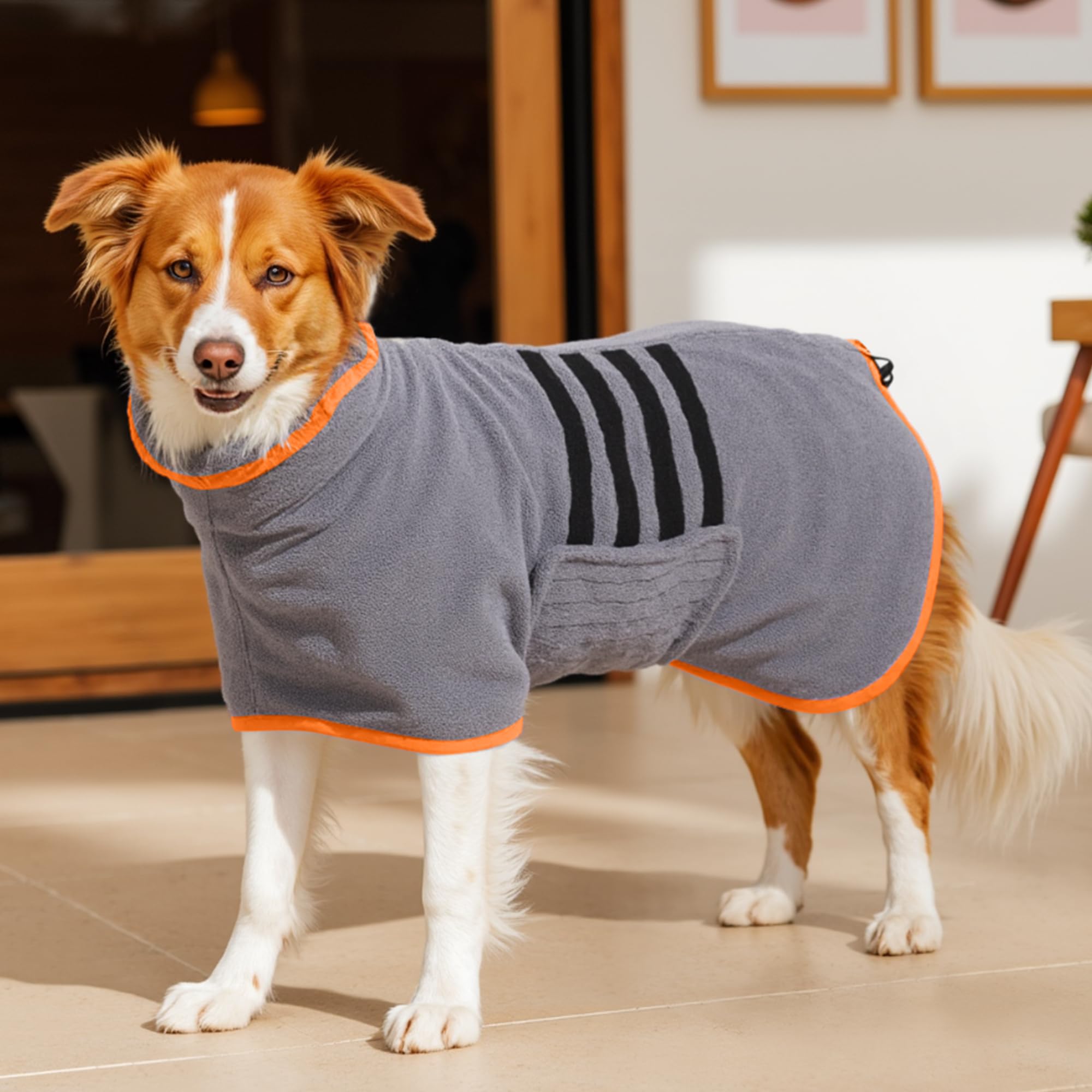 HezzLuv Microfiber Dog Drying Coat – Super Absorbent & Quick-Drying Dog Robe – Adjustable Fit for Medium to Large Dogs – Ideal for Bath, Swim & Wet Walks(Orange, XL)