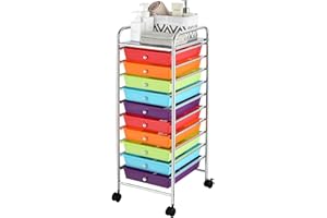 OFFICEJOY Storage Cart, Rolling Utility Cart with 10 Drawers, Portable Handles & Lockable Wheels, Mobile Paper Toys Storage Organizer Large Capacity for Home Office School Teacher (Multi-Color)