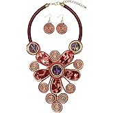 RUIYIMING Statement African Necklace For Women African Jewelry Costume Earring Sets Tribal Fashion Colorful Big Rhinestone Crystal Pendent Collar Choker Bold Chunky Bib Handmade
